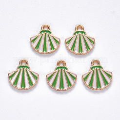 合金エナメルチャーム  シェル形状  ライトゴールド  薄緑  13x13x2mm  穴：1.6mm&nbsp;ENAM-S121-035A