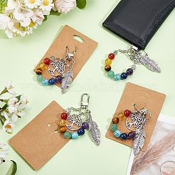 4Pcs Tree of Life and Feather Natural & Synthetic Gemstone Chakra Pendant Decoration&nbsp;HJEW-MA00015
