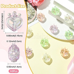 10 個の UV メッキ透明レインボー虹色アクリルビーズ  王冠とハート  ミックスカラー  24.5x21.5x14mm  穴：3mm&nbsp;OACR-YW0003-59