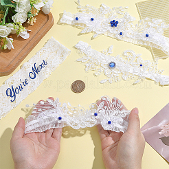 4Pcs 2 Styles Polyester Rhinestone Lace Flower Garter Leg Ring for Women&nbsp;AJEW-HY0003-36