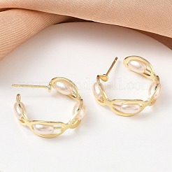 Brass with Plastic Pearls Stud Earrings&nbsp;KK-CBAD851-36G