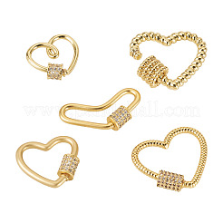 5Pcs 5 Style Brass Micro Pave Clear Cubic Zirconia Screw Carabiner Lock Charms&nbsp;ZIRC-TA0002-17