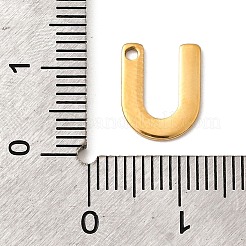 304ステンレススチールチャーム  文字チャーム  イオンプレーティング（ip）  18KGP本金メッキ  U字  11x9x0.8mm  穴：1.2mm&nbsp;LS-STAS-B093-12G-U