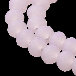 模造翡翠ソリッドカラーガラスビーズ連売り  多面カット  艶消し  ロンデル  ピンク  6x4.5mm  穴：1.4mm  約80~85個/連  38~40cm&nbsp;EGLA-A034-J6mm-MD02