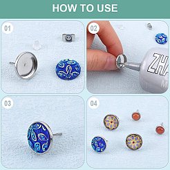 100Pcs Flat Round Stainless Steel Stud Earring Settings&nbsp;STAS-SP0001-61C-P