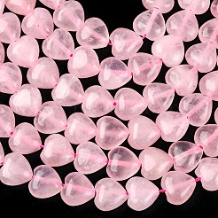 ハートの天然ローズクォーツビーズ連売り  10x10x5~7mm  穴：1mm  約40~42個/連  15.75インチ&nbsp;X-G-G632-01