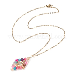 Natural Mixed Gemstone Beaded Rhombus Pendant Necklace&nbsp;NJEW-JN04319