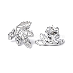 変色しない304ステンレススチール製リーフスタッドピアス（女性用）  ステンレス鋼色  14x16mm  ピン：0.7mm&nbsp;LS-EJEW-F300-13P