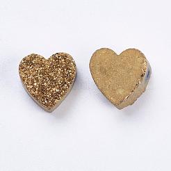 電気メッキ天然石ドゥルージー瑪瑙ビーズ  ハート  黄金メッキ  9~10x9~10x5~7mm  穴：1~2mm&nbsp;G-E400-03-B04