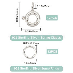 スターリングシルバースプリングリング留め金12個925個  12個のオープン丸カン付き  銀  9x6x1.5mm  穴：3mm&nbsp;STER-CN0001-21