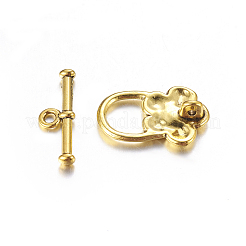 チベットスタイルの花マンテル  カドミウムフリー＆鉛フリー  アンティーク黄金  花：22x14x6mm  穴：2mm  バー：20x7x3mm  穴：2mm  約340 / 1000 Gにセッティング&nbsp;LS-TIBE-2119-AG-RS