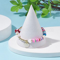 アロイエナメルシェルチャームブレスレット  女性用ナチュラルパール＆ポリマークレイ＆ランプワークマッシュルームブレスレット  カラフル  7-3/8インチ（18.65cm）&nbsp;BJEW-TA00086
