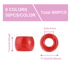 400 個 8 色の樹脂大穴ビーズ  バレル  ミックスカラー  11.5x11mm  穴：6mm  50個/カラー&nbsp;RESI-CW0001-12