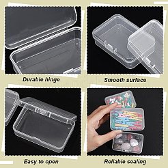 PPプラスチックビーズ容器30個  ヒンジ付き蓋付き長方形ビーズ収納ケース  小物用  透明  7.5x5.15x2.1cm&nbsp;CON-BC0007-96
