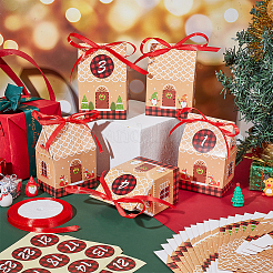 クリスマス厚紙キャンディーボックス  紙シールとポリエステルリボン付き  家の形  サドルブラウン  完成品：7x5x11.3cm&nbsp;CON-WH0086-040