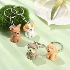 樹脂犬チャームキーホルダー  鉄のリング付き  ミックスカラー  8.2~8.4cm  4個/セット&nbsp;KEYC-JKC00618