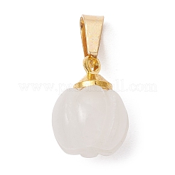 Natural White Jade Pumpkin Charms with Golden Tone 304 Stainless Steel Snap on Bails&nbsp;PALLOY-JF02349-03