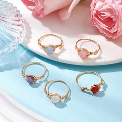 Round Natural Quartz Crystal & Rose Quartz & Quartz & Malaysia Jade & Amethyst Finger Rings&nbsp;RJEW-JR00766