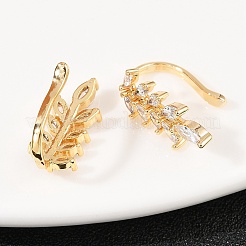 Leaf Brass Micro Pave Clear Cubic Zirconia Cuff Earrings&nbsp;EJEW-F384-20G