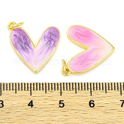 真鍮製エナメルペンダント  カドミウムフリー＆鉛フリー  グリッターとジャンプリング付き  長持ちメッキ  18KGP本金メッキ  ハートチャーム  ミックスカラー  17x18x2.5mm  穴：3.5mm&nbsp;KK-S401-16G-B