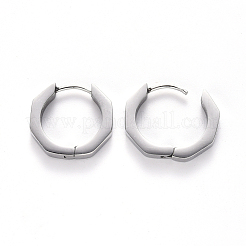 変色しにくい304ステンレススチール製フープピアス  八角形  ステンレス鋼色  16x17x3mm  ピン：1mm&nbsp;STAS-S103-25P