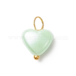 パール調アクリルパーツ  ハートチャーム  真鍮ボールヘッドピン付き  ゴールドカラー  13x9x5mm  穴：3.5mm&nbsp;PALLOY-JF03914-01
