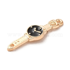 合金エナメルチャーム  ライトゴールド  時計チャーム  ブラック  24x6x2.5mm  穴：1mm&nbsp;ENAM-E064-18KCG-02