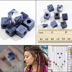 天然ソーダライトヨーロピアンビーズ12個  大穴ビーズ  キューブ  10x10x10mm  穴：5mm&nbsp;G-NB0005-88F