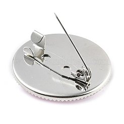 乳がん啓発リボンガラスブローチ  バックパック衣類用合金エッジ  フラットラウンド  ピンク  27mm&nbsp;LS-JEWB-L019-01G