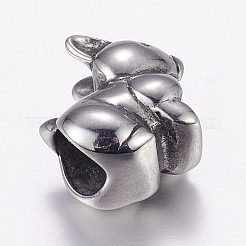 304 ステンレススチール 子犬 ヨーロッパビーズ  大穴ビーズ  犬のチャーム  アンティークシルバー  12.5x9x13mm  穴：5mm&nbsp;STAS-P173-030AS