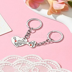 バレンタインデーのキーとハートの合金製スプリットキーチェーン  カップルキーホルダー  プラチナ  8.1~9cm  2個/セット&nbsp;KEYC-YW00054