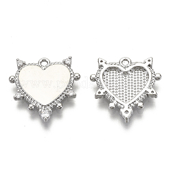 真鍮マイクロパヴェクリアキュービックジルコニアペンダント  ハート  ニッケルフリー  プラチナメッキ  17x17x2mm  穴：1.4mm&nbsp;KK-R136-060P-NF