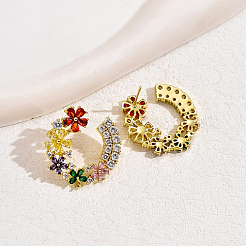 Brass Pave Cubic Zirconia Flower Stud Earrings&nbsp;GQ4933