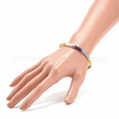 天然混合宝石のカーブチューブ チャンキー ストレッチ ブレスレット ブラス ハート  女性のためのチャクラジュエリー  内径：2-1/8インチ（5.4cm）&nbsp;BJEW-JB08127
