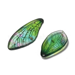 透明エポキシ樹脂製蝶の羽ペンダント4個  金箔＆グリッターパウダー入り  ライムグリーン  29.5~40x15~17x2~2.5mm  穴：1.1mm&nbsp;X-RESI-C057-04D