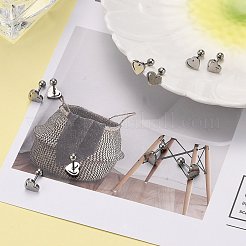 変色しにくい201ステンレススチール製バーベル軟骨ピアス  スクリューバックイヤリング  304ステンレスピン付き  ハート  ステンレス鋼色  8x8x2mm  ピン：1mm&nbsp;EJEW-R147-38