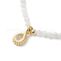 Cubic Zirconia Teardrop Pendant Necklace with Natural Moonstone Beaded Chains&nbsp;NJEW-JN04121-03