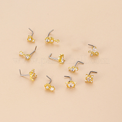 316L Surgical Stainless Steel Micro Pave Clear Cubic Zirconia L-Shaped Nose Rings&nbsp;WGD2F1E-16