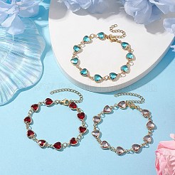 3個 3色 304ステンレススチール&ガラスハートリンクブレスレットセット  ミックスカラー  7-1/4インチ（18.3cm）  1pc /カラー&nbsp;BJEW-JB10865