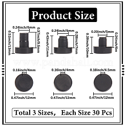 90個 3スタイル PVCプラスチック 滑り止め家具パッド  T字型プラグ  ブラック  12x10~13mm  ピン：5~6mm  30個/スタイル&nbsp;FIND-GF0007-84A