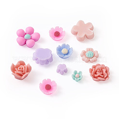 700個7スタイル不透明樹脂カボション  花  ミックスカラー  ミックスカラー  6~13x6~13x3~6mm  100個/スタイル&nbsp;CRES-CD0001-07