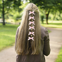 リボン付きポリエステルワニ口ヘアクリップ50個  プラチナメッキ合金クリップ付き  女性の女の子のために  ピンク  30~33.5x41~43x8~10mm&nbsp;AJEW-CP0008-37
