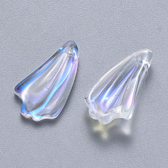 透明スプレー塗装ガラスペンダント  ABカラーメッキ  葉  クリアAB  20x11x4.5mm  穴：1mm&nbsp;GLAA-T016-25