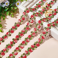 3Dフラワー刺繍ポリエステルレーストリム  花のトリミング  服飾材料  サクランボ色  3/4インチ（20mm）&nbsp;SRIB-WH0011-141D