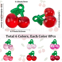 48本6色透明レジンペンダント  チェリー  20.5~21x19.5x10.5mm  穴：3mm  8個/スタイル&nbsp;RESI-SC0036-63A
