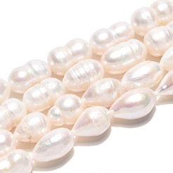天然養殖淡水パールビーズ連売り  ライス  乳白色  9~20x8.5~10mm  穴：0.6mm  約22~29個/連  13.39~13.98インチ（34~35.5cm）&nbsp;PEAR-N012-09B-01