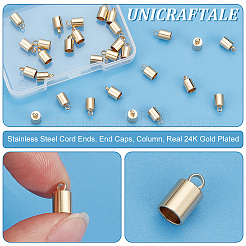 201ステンレススチールコードエンド30個  エンドキャップ  コラム  24KGP本金メッキ  9x5mm  穴：2mm  内径：4mm&nbsp;STAS-UN0057-47