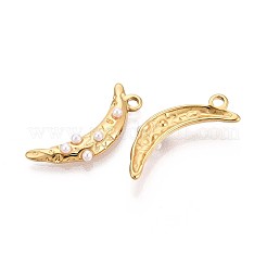 304 Stainless Steel and ABS Imitation Pearl Moon Pendants&nbsp;STAS-T071-19G
