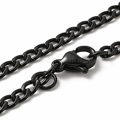 スプレー塗装された201ステンレススチールカーブチェーンネックレス  カニカン付き  ブラック  17-3/4インチ（45.3cm）&nbsp;NJEW-R258-01E