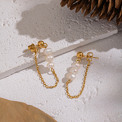 Oval 304 Stainless Steel Chain Tassel Stud Earrings&nbsp;BJ9106